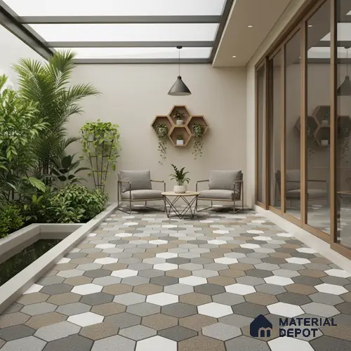 Hexagonal Look Floor Tile TL 09365 | Matte Finish 16 x 16 inch Vitrified Tile - 12 mm | Suitable For Kitchen, Bathroom, Bedroom & Office | Pattern Alignment May Vary | 2-3 mm Spacer is Mandatory