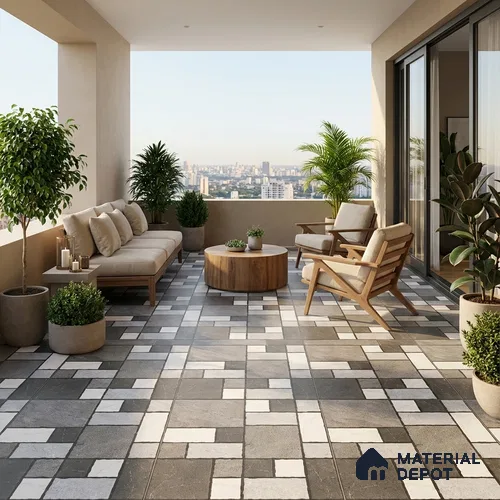 Stone Look Floor Tile TL 09375 | Matte Finish 16 x 16 inch Vitrified Tile - 12 mm | Suitable For Kitchen, Bathroom, Bedroom & Office | Pattern Alignment May Vary | 2-3 mm Spacer is Mandatory