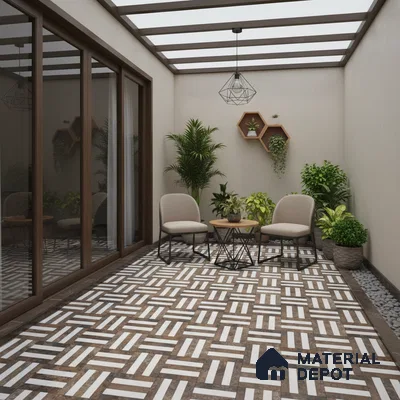 Patterned Look Floor Tile TL 09379 | Matte Finish 16 x 16 inch Vitrified Tile - 12 mm | Suitable For Kitchen, Bathroom, Bedroom & Office | Pattern Alignment May Vary | 2-3 mm Spacer is Mandatory