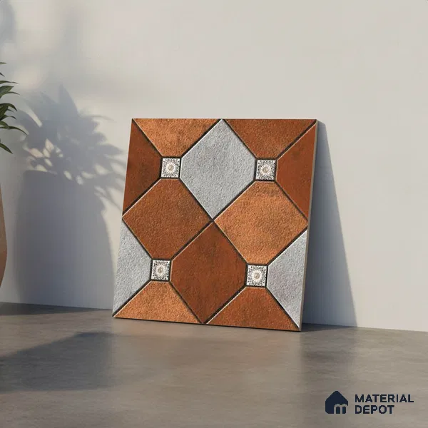 Patterned Look Floor Tile TL 09383 B | Matte Finish 16 x 16 inch Vitrified Tile - 12 mm | Suitable For Kitchen, Bathroom, Bedroom & Office | Pattern Alignment May Vary | 2-3 mm Spacer is Mandatory