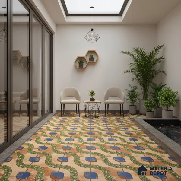 Patterned Look Floor Tile TL 09384 | Matte Finish 16 x 16 inch Vitrified Tile - 12 mm | Suitable For Kitchen, Bathroom, Bedroom & Office | Pattern Alignment May Vary | 2-3 mm Spacer is Mandatory