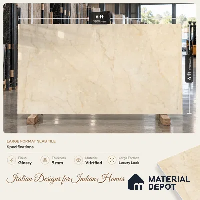 Marble Floor & Wall Tile TL 09387 Breccia Aurora 6 ft x 4 ft Carving Glossy Finish Vitrified Large Format Tile - 9 mm | Suitable for Living Room, Bedroom, Bathroom | Adhesive and Spacers Must be Used During Installation