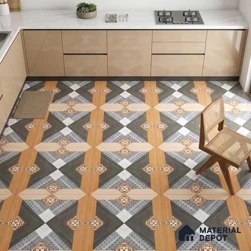 Wood Look Floor Tile TL 09396 | Matte Finish 2 ft x 2 ft Vitrified Tile - 9 mm | Suitable For Kitchen, Bathroom, Bedroom & Office