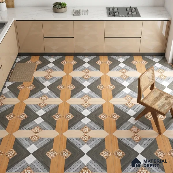 Wood Look Floor Tile TL 09396 | Matte Finish 2 ft x 2 ft Vitrified Tile - 9 mm | Suitable For Kitchen, Bathroom, Bedroom & Office