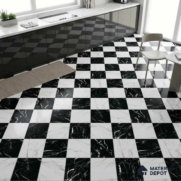 Marble Look Floor Tile TL 09398 | Matte Finish 2 ft x 2 ft Vitrified Tile - 12 mm | Suitable For Kitchen, Bathroom, Bedroom & Office