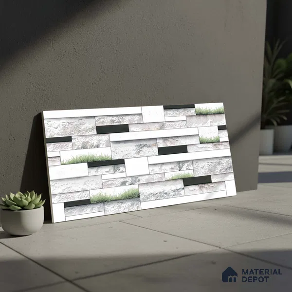 Stacked Stone Look Wall Tile TL 09430 | Matte Finish 2 ft x 1 ft Ceramic Tile - 9 mm | Suitable For Modern Facades, Outdoor Cladding, Feature Wall