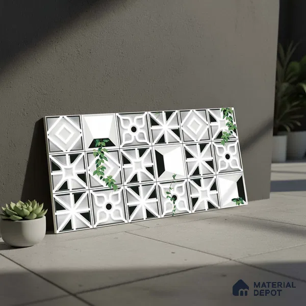 Patterned Look Wall Tile TL 09431 | Matte Finish 2 ft x 1 ft Ceramic Tile - 9 mm | Suitable For Modern Facades, Outdoor Cladding, Feature Wall | Please Expect a Slight Variation of Pattern