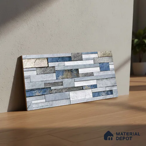 Stacked Stone Look Wall Tile TL 09434 | Matte Finish 2 ft x 1 ft Ceramic Tile - 9 mm | Suitable For Modern Facades, Outdoor Cladding, Feature Wall