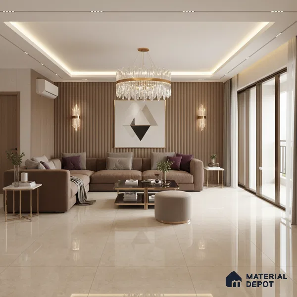 Marble Look Floor & Wall Tile TL 09439 | Glossy Finish 6 ft x 4 ft Vitrified Tile - 15 mm | Suitable For Kitchen, Bathroom, Bedroom & Office | Adhesive and Spacers Must be Used During Installation