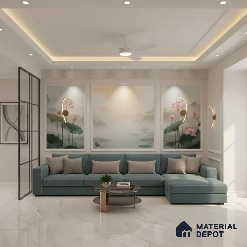 Budget Friendly Large Format Marble Floor Tile TL 09440 Anila Crema Glossy Finish Vitrified Tile - 15 mm | Suitable for Living Room, Bedroom, Office | Adhesive and Spacers Must be Used During Installation