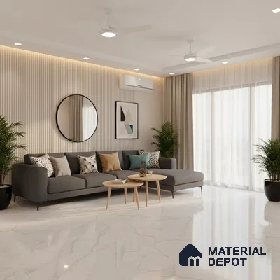 Budget Friendly Large Format Marble Floor Tile TL 09441 Arkos Bianco Glossy Finish Vitrified Tile - 15 mm | Suitable for Living Room, Bedroom, Office | Adhesive and Spacers Must be Used During Installation