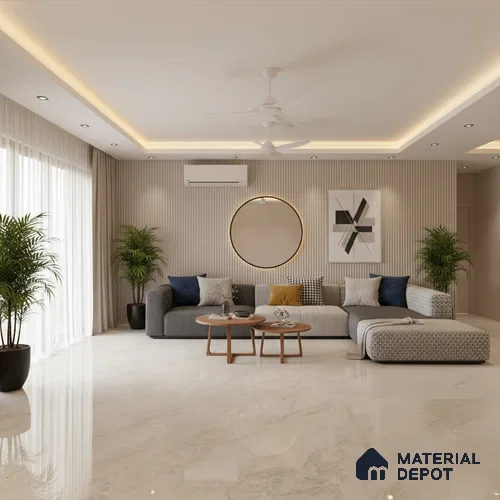 Marble Look Floor & Wall Tile TL 09445 | Glossy Finish 6 ft x 4 ft Vitrified Tile - 15 mm | Suitable For Kitchen, Bathroom, Bedroom & Office | Adhesive and Spacers Must be Used During Installation