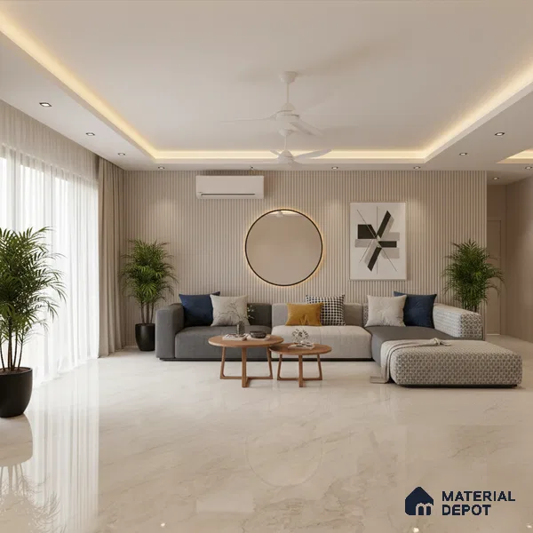 Marble Look Floor & Wall Tile TL 09445 | Glossy Finish 6 ft x 4 ft Vitrified Tile - 15 mm | Suitable For Kitchen, Bathroom, Bedroom & Office | Adhesive and Spacers Must be Used During Installation