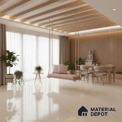 Large Format Marble Floor Tile TL 09446 Paris Beige Glossy Finish Vitrified Tile - 15 mm | Suitable for Living Room, Bedroom, Office | Adhesive and Spacers Must be Used During Installation