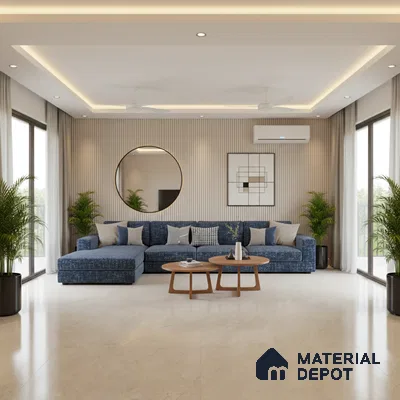 Large Format Marble Floor Tile TL 09447 Praga Crema Glossy Finish Vitrified Tile - 15 mm | Suitable for Living Room, Bedroom, Office | Adhesive and Spacers Must be Used During Installation
