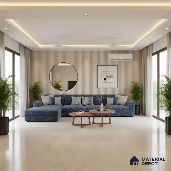 Large Format Marble Floor Tile TL 09447 Praga Crema Glossy Finish Vitrified Tile - 15 mm | Suitable for Living Room, Bedroom, Office | Adhesive and Spacers Must be Used During Installation