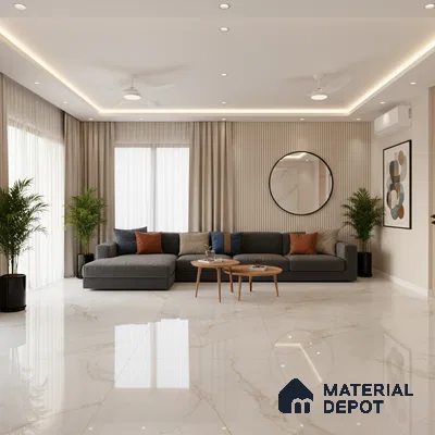 Marble Look Floor & Wall Tile TL 09448 | Glossy Finish 6 ft x 4 ft Vitrified Tile - 15 mm | Suitable For Kitchen, Bathroom, Bedroom & Office | Adhesive and Spacers Must be Used During Installation
