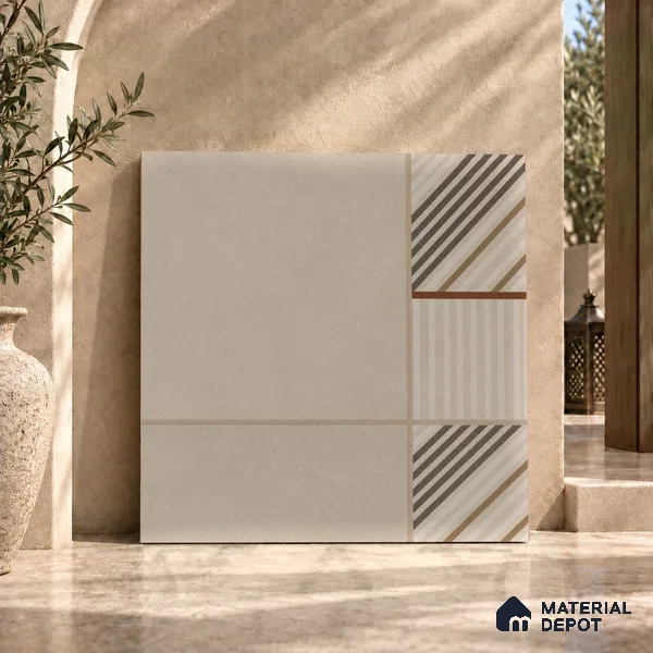 Moroccan Floor Tile TL 09453 West Beige 2 ft x 2 ft Fusion Finish Vitrified Tile - 9 mm | 1 Random Design | Suitable For Kitchen, Accent/Feature Wall, Dining Area | Please Expect a Slight Variation of Pattern