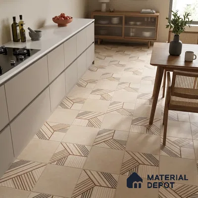 Moroccan Floor Tile TL 09453 West Beige 2 ft x 2 ft Fusion Finish Vitrified Tile - 9 mm | 1 Random Design | Suitable For Kitchen, Accent/Feature Wall, Dining Area | Please Expect a Slight Variation of Pattern