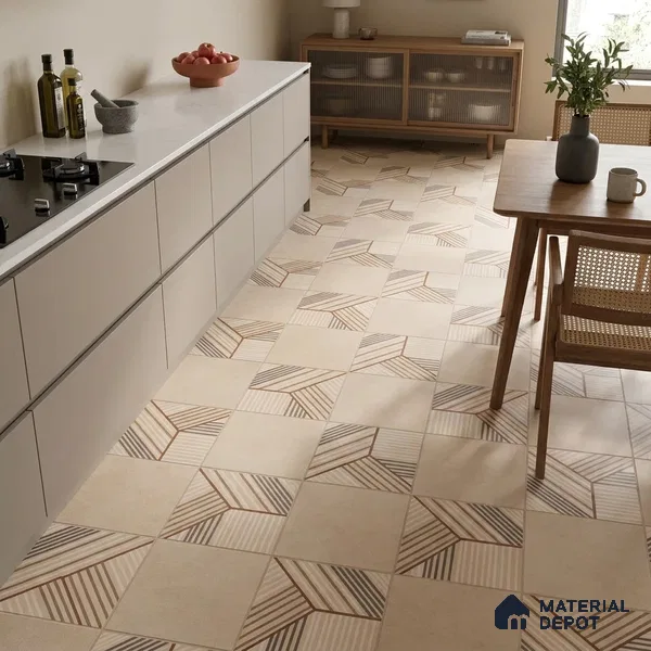 Moroccan Floor Tile TL 09453 West Beige 2 ft x 2 ft Fusion Finish Vitrified Tile - 9 mm | 1 Random Design | Suitable For Kitchen, Accent/Feature Wall, Dining Area | Please Expect a Slight Variation of Pattern