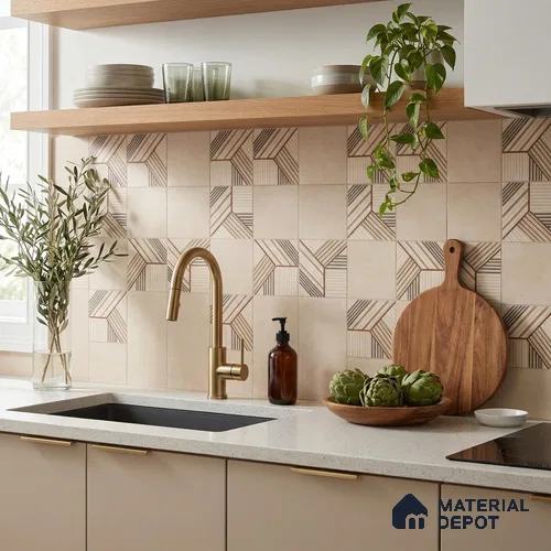 Moroccan Floor Tile TL 09453 West Beige 2 ft x 2 ft Fusion Finish Vitrified Tile - 9 mm | 1 Random Design | Suitable For Kitchen, Accent/Feature Wall, Dining Area | Please Expect a Slight Variation of Pattern