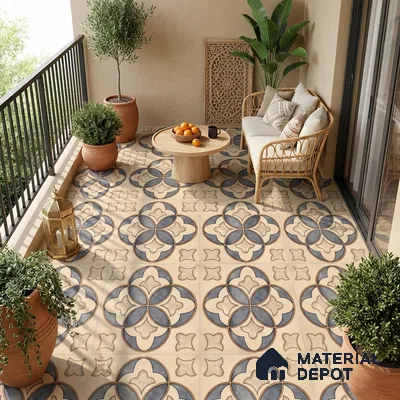 Moroccan Wall & Floor Tile TL 09455 Indo Decore 2 ft x 2 ft Fusion Finish Vitrified Tile - 9 mm | 1 Random Design | Suitable For Kitchen, Balcony, Dining Area | Please Expect a Slight Variation of Pattern
