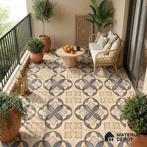 Moroccan Wall & Floor Tile TL 09455 Indo Decore 2 ft x 2 ft Fusion Finish Vitrified Tile - 9 mm | 1 Random Design | Suitable For Kitchen, Balcony, Dining Area | Please Expect a Slight Variation of Pattern