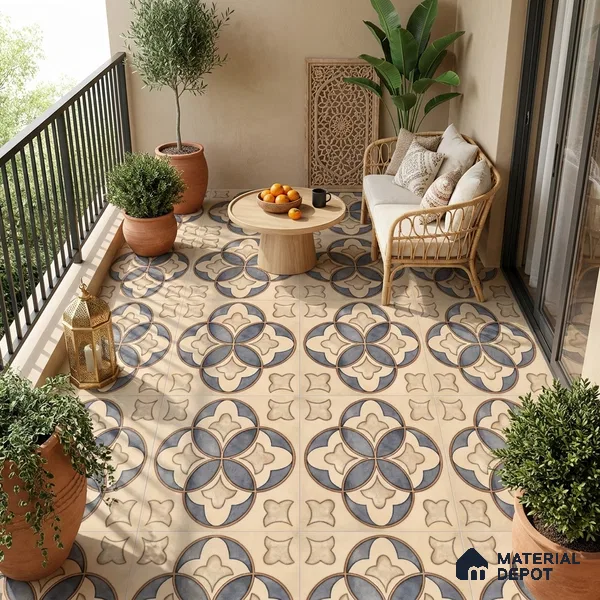 Moroccan Wall & Floor Tile TL 09455 Indo Decore 2 ft x 2 ft Fusion Finish Vitrified Tile - 9 mm | 1 Random Design | Suitable For Kitchen, Balcony, Dining Area | Please Expect a Slight Variation of Pattern