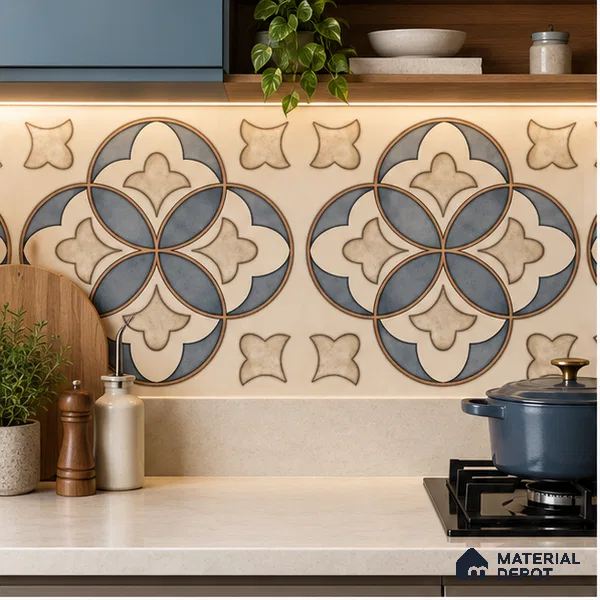Moroccan Wall & Floor Tile TL 09455 Indo Decore 2 ft x 2 ft Fusion Finish Vitrified Tile - 9 mm | 1 Random Design | Suitable For Kitchen, Balcony, Dining Area | Please Expect a Slight Variation of Pattern