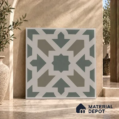 Moroccan Floor Tile TL 09460 Chevron Green 2 ft x 2 ft Fusion Finish Vitrified Tile - 9 mm | 1 Random Design | Suitable For Kitchen, Accent/Feature Wall, Dining Area | Please Expect a Slight Variation of Pattern