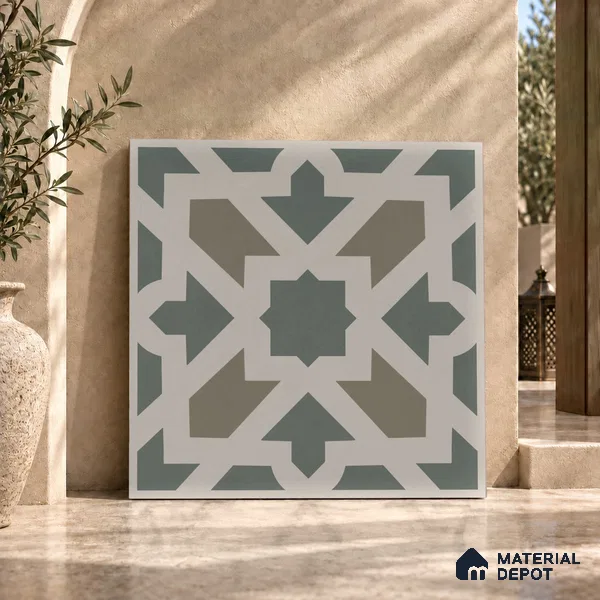 Moroccan Floor Tile TL 09460 Chevron Green 2 ft x 2 ft Fusion Finish Vitrified Tile - 9 mm | 1 Random Design | Suitable For Kitchen, Accent/Feature Wall, Dining Area | Please Expect a Slight Variation of Pattern