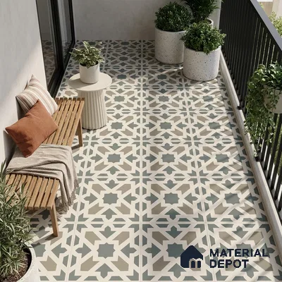 Moroccan Floor Tile TL 09460 Chevron Green 2 ft x 2 ft Fusion Finish Vitrified Tile - 9 mm | 1 Random Design | Suitable For Kitchen, Accent/Feature Wall, Dining Area | Please Expect a Slight Variation of Pattern