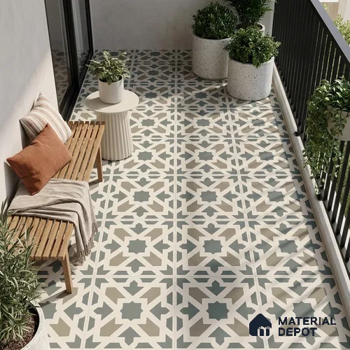 Moroccan Floor Tile TL 09460 Chevron Green 2 ft x 2 ft Fusion Finish Vitrified Tile - 9 mm | 1 Random Design | Suitable For Kitchen, Accent/Feature Wall, Dining Area | Please Expect a Slight Variation of Pattern