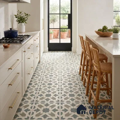 Moroccan Floor Tile TL 09460 Chevron Green 2 ft x 2 ft Fusion Finish Vitrified Tile - 9 mm | 1 Random Design | Suitable For Kitchen, Accent/Feature Wall, Dining Area | Please Expect a Slight Variation of Pattern