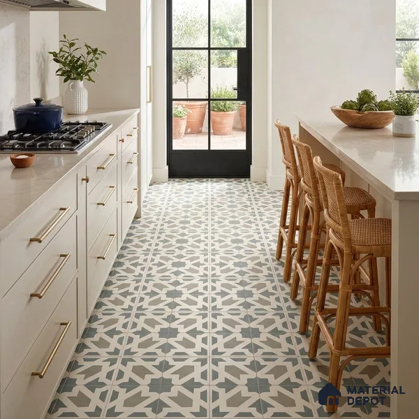Moroccan Floor Tile TL 09460 Chevron Green 2 ft x 2 ft Fusion Finish Vitrified Tile - 9 mm | 1 Random Design | Suitable For Kitchen, Accent/Feature Wall, Dining Area | Please Expect a Slight Variation of Pattern