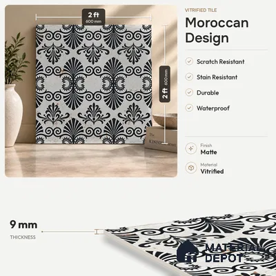 Moroccan Floor Tile TL 09461 Lecce 2 ft x 2 ft Fusion Finish Vitrified Tile - 9 mm | 1 Random Design | Suitable For Balcony, Accent/Feature Wall, Dining Area | Please Expect a Slight Variation of Pattern