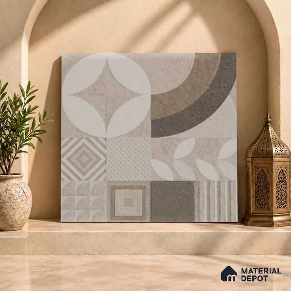 Moroccan Floor Tile TL 09463 Hannover Beige 2 ft x 2 ft Stonelo Finish Vitrified Tile - 9 mm | 1 Random Design | Suitable For Kitchen, Bathroom, Dining Area | Please Expect a Slight Variation of Pattern