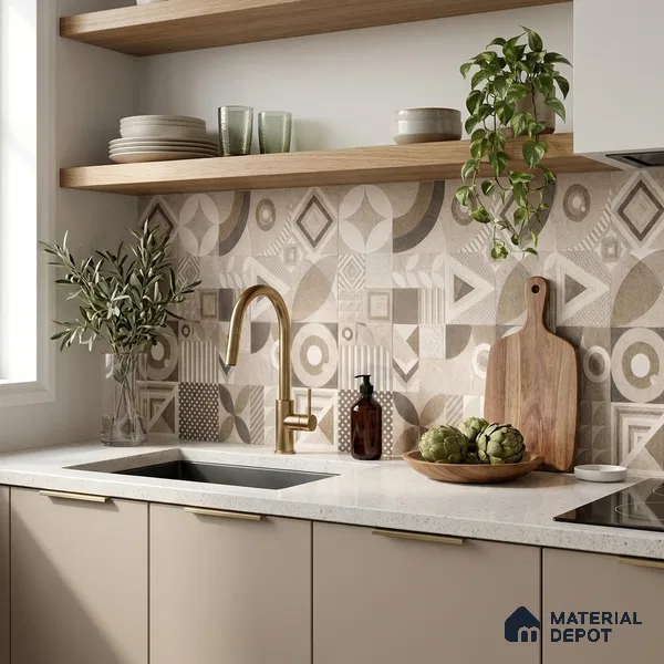 Moroccan Floor Tile TL 09463 Hannover Beige 2 ft x 2 ft Stonelo Finish Vitrified Tile - 9 mm | 1 Random Design | Suitable For Kitchen, Bathroom, Dining Area | Please Expect a Slight Variation of Pattern
