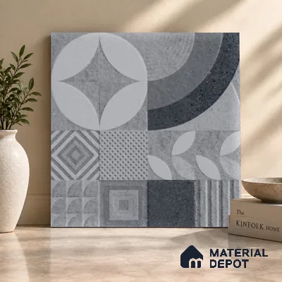 Moroccan Floor Tile TL 09463 B Hannover Gris 2 ft x 2 ft Stonelo Finish Vitrified Tile - 9 mm | 1 Random Design | Suitable For Kitchen, Accent/Feature Wall, Dining Area | Please Expect a Slight Variation of Pattern