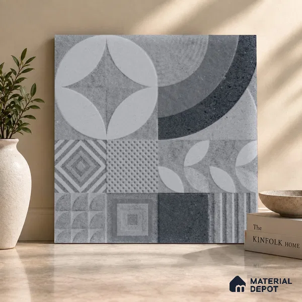 Moroccan Floor Tile TL 09463 B Hannover Gris 2 ft x 2 ft Stonelo Finish Vitrified Tile - 9 mm | 1 Random Design | Suitable For Kitchen, Accent/Feature Wall, Dining Area | Please Expect a Slight Variation of Pattern