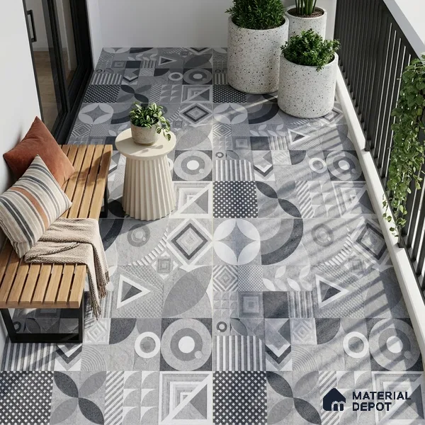 Moroccan Floor Tile TL 09463 B Hannover Gris 2 ft x 2 ft Stonelo Finish Vitrified Tile - 9 mm | 1 Random Design | Suitable For Kitchen, Accent/Feature Wall, Dining Area | Please Expect a Slight Variation of Pattern