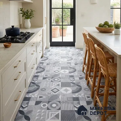Moroccan Floor Tile TL 09463 B Hannover Gris 2 ft x 2 ft Stonelo Finish Vitrified Tile - 9 mm | 1 Random Design | Suitable For Kitchen, Accent/Feature Wall, Dining Area | Please Expect a Slight Variation of Pattern