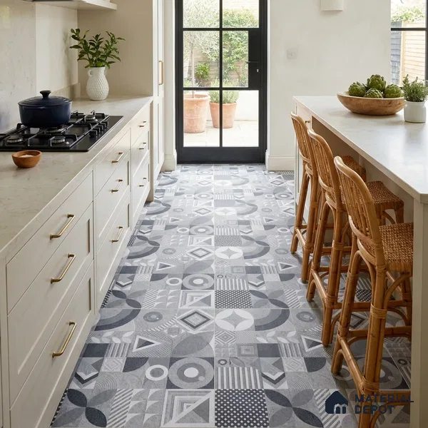 Moroccan Floor Tile TL 09463 B Hannover Gris 2 ft x 2 ft Stonelo Finish Vitrified Tile - 9 mm | 1 Random Design | Suitable For Kitchen, Accent/Feature Wall, Dining Area | Please Expect a Slight Variation of Pattern