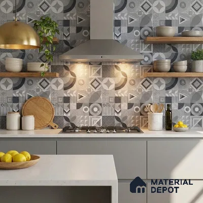 Moroccan Floor Tile TL 09463 B Hannover Gris 2 ft x 2 ft Stonelo Finish Vitrified Tile - 9 mm | 1 Random Design | Suitable For Kitchen, Accent/Feature Wall, Dining Area | Please Expect a Slight Variation of Pattern