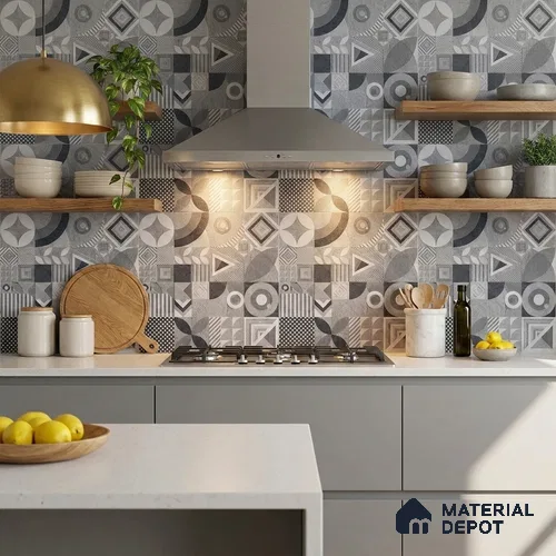 Moroccan Floor Tile TL 09463 B Hannover Gris 2 ft x 2 ft Stonelo Finish Vitrified Tile - 9 mm | 1 Random Design | Suitable For Kitchen, Accent/Feature Wall, Dining Area | Please Expect a Slight Variation of Pattern