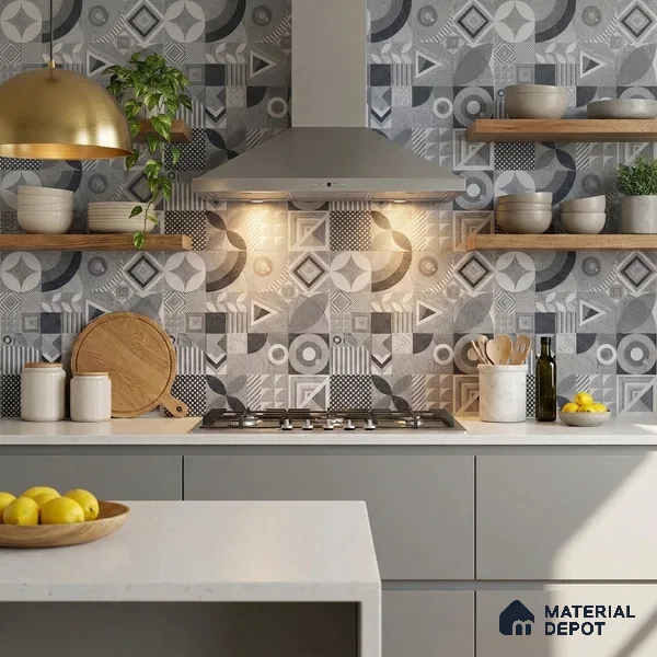 Moroccan Floor Tile TL 09463 B Hannover Gris 2 ft x 2 ft Stonelo Finish Vitrified Tile - 9 mm | 1 Random Design | Suitable For Kitchen, Accent/Feature Wall, Dining Area | Please Expect a Slight Variation of Pattern