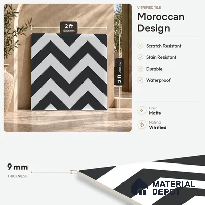 Moroccan Wall & Floor Tile TL 09466 Emo Monochrome 2 ft x 2 ft Matte Finish Vitrified Tile - 9 mm | 1 Random Design | Suitable For Balcony, Bathroom, Dining Area | Please Expect a Slight Variation of Pattern