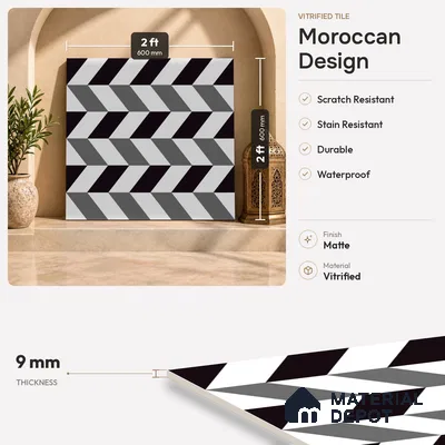 Moroccan Wall & Floor Tile TL 09467 Procal Monochrome 2 ft x 2 ft Matte Finish Vitrified Tile - 9 mm | 1 Random Design | Suitable For Kitchen, Bathroom, Dining Area | Please Expect a Slight Variation of Pattern