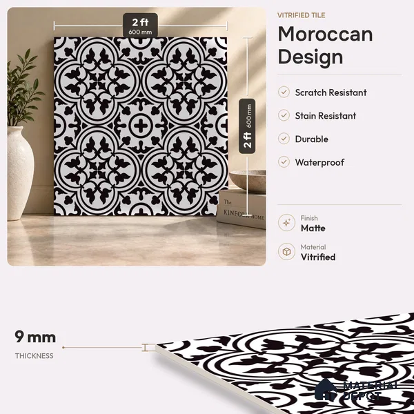 Moroccan Wall & Floor Tile TL 09468 Lona Decore 2 ft x 2 ft Matte Finish Vitrified Tile - 9 mm | 1 Random Design | Suitable For Kitchen, Bathroom, Dining Area | Please Expect a Slight Variation of Pattern