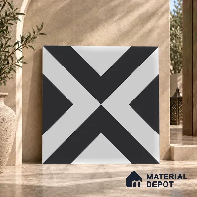 Moroccan Wall & Floor Tile TL 09469 Tele Monochrome 2 ft x 2 ft Matte Finish Vitrified Tile - 9 mm | 1 Random Design | Suitable For Kitchen, Bathroom, Dining Area | Please Expect a Slight Variation of Pattern